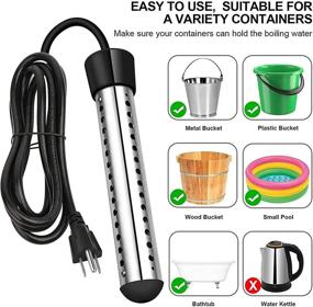 img 1 attached to Portable Electric 304 Stainless Immersion Water Heater - Boiling Bath Water, Motorhome Tub Buckets - Automatic Electronic Heater with Guard Cover, LCD Thermometer (A1)