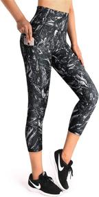 img 4 attached to OMANTIC Leggings Waisted Capris Black Graffiti