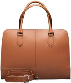 img 4 attached to Stylish 13 Inch Laptop Bag for Women - Brown Leather Briefcase with Trolley Strap - Handbag, Messenger Bag