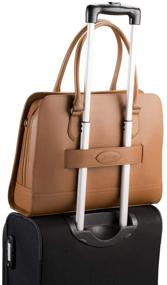 img 1 attached to Stylish 13 Inch Laptop Bag for Women - Brown Leather Briefcase with Trolley Strap - Handbag, Messenger Bag