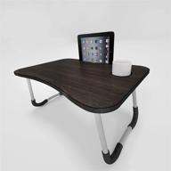 🖥️ portable laptop table desk for bed and sofa - foldable workstation with tablet and cup holder - black laptop stand by corson tools logo