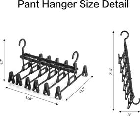 img 3 attached to 👖 MOONIGHT Plastic Pant Hangers with Clips, Closet Organizer Storage for Pants and Skirts, Space Saving Foldable Hangers, Black 2 Pack