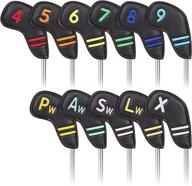 golf iron head covers set - black pu leather (4 5 6 7 8 9 pw aw sw lw x) with colorful number embroidery - waterproof & compatible with all brands логотип