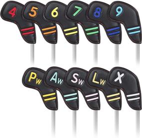 img 4 attached to Golf Iron Head Covers Set - Black PU Leather (4 5 6 7 8 9 Pw Aw Sw Lw X) with Colorful Number Embroidery - Waterproof & Compatible with All Brands