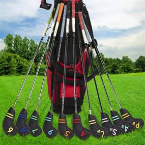 img 3 attached to Golf Iron Head Covers Set - Black PU Leather (4 5 6 7 8 9 Pw Aw Sw Lw X) with Colorful Number Embroidery - Waterproof & Compatible with All Brands