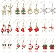 🎄 xmas earrings for women girls - 12 pairs dangle elk snowman santa claus gift box glove boots christmas tree earrings with gift box - perfect christmas gifts for women girls logo