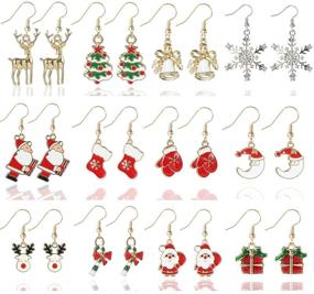 img 4 attached to 🎄 Xmas Earrings for Women Girls - 12 Pairs Dangle Elk Snowman Santa Claus Gift Box Glove Boots Christmas Tree Earrings with Gift Box - Perfect Christmas Gifts for Women Girls