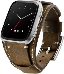 img 1 attached to 👫 Ayigo Genuine Leather Cuff Strap for Fitbit Versa Series - Comfortable Interchangeable Bracelet for Men and Women (Coffe)