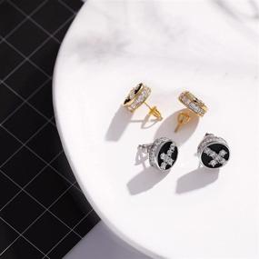 img 2 attached to 💎 MOROTOLE 18K Gold and Silver Plated Iced Out Hypoallergenic Stud Earrings – Tiny Round CZ Screw-Back & Post