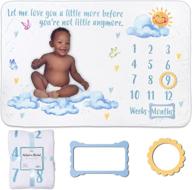 📸 capture memorable moments with baby milestone blanket: unisex monthly blanket for boys & girls, includes markers - 60"x40" cloud and sun pattern logo