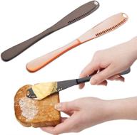 🔪 aulpon multi-function stainless steel spreader 2 pack - 3 in 1 kitchen gadgets, professional chef slicer and butter knife compatible with shea butter (black and rose gold) logo