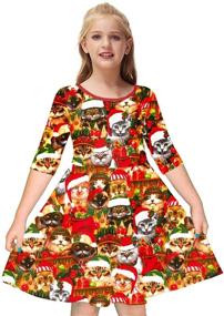 img 1 attached to 👗 Remimi Girls Twirly Christmas Dress - 3/4 Sleeve A Line Skater - Available in Sizes 3T-12 Years