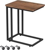🏮 vasagle hazelnut brown and black end table with metal frame and rolling casters - industrial side table, tv tray, c shaped snack table for living room and bedroom - ulnt050b03 logo