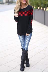 img 3 attached to 👚 Blooming Jelly Color Block Plaid Crewneck Sweatshirt with Elbow Patches – Women's Pullover Top