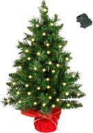 🎄 24-inch pre-lit artificial mini christmas tree - vlorart tabletop small christmas tree with lights, small led lights, cloth bag, wooden base logo