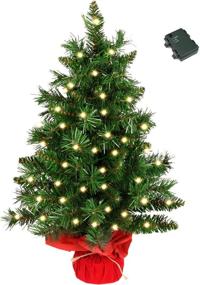 img 4 attached to 🎄 24-Inch Pre-lit Artificial Mini Christmas Tree - Vlorart Tabletop Small Christmas Tree with Lights, Small LED Lights, Cloth Bag, Wooden Base