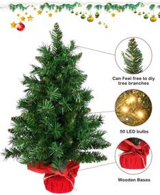 img 2 attached to 🎄 24-Inch Pre-lit Artificial Mini Christmas Tree - Vlorart Tabletop Small Christmas Tree with Lights, Small LED Lights, Cloth Bag, Wooden Base