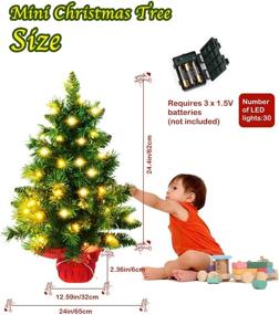 img 3 attached to 🎄 24-Inch Pre-lit Artificial Mini Christmas Tree - Vlorart Tabletop Small Christmas Tree with Lights, Small LED Lights, Cloth Bag, Wooden Base