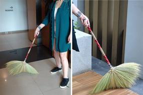 img 1 attached to 🧹 Set of 3 Oriental Thai Whisk Brooms with Solid Wood Handle for Sweeping, Handmade Dustpan Brush & Cotton Sweeper Cover included - Premium Asian Brooms made with Natural Grass for Decorative Cleaning