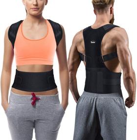 img 2 attached to 🌟 Junlan Back Pain Relief Support Posture Corrector: Adjustable Shoulder Brace with Lumbar Support Belt for Men & Women - Prevent Slouching (Black, S)