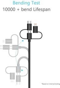 img 3 attached to Wishinkle 3-in-1 Cable - Type C/Micro USB/Lightning, Apple MFi Certified, Nylon Braided - iPhone, iPad, iPod, Samsung Galaxy, Huawei, HTC, LG, Android Smartphones - 3.3ft, Black