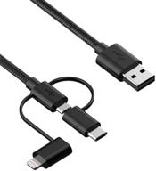 wishinkle 3-in-1 cable - type c/micro usb/lightning, apple mfi certified, nylon braided - iphone, ipad, ipod, samsung galaxy, huawei, htc, lg, android smartphones - 3.3ft, black logo