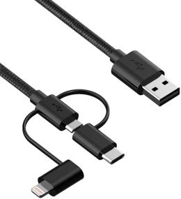 img 4 attached to Wishinkle 3-in-1 Cable - Type C/Micro USB/Lightning, Apple MFi Certified, Nylon Braided - iPhone, iPad, iPod, Samsung Galaxy, Huawei, HTC, LG, Android Smartphones - 3.3ft, Black