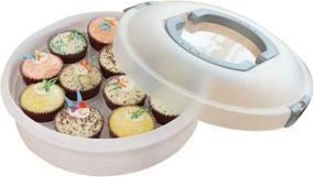 img 4 attached to 🥧 Grey 10 Inch Portable Pie Carrier with Lid and Tray - 3-In-1 Round Cupcake Container, Egg Holder, Muffin Tart Cookie Keeper Food