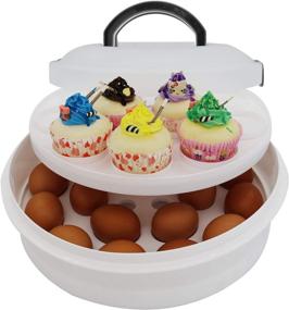 img 2 attached to 🥧 Grey 10 Inch Portable Pie Carrier with Lid and Tray - 3-In-1 Round Cupcake Container, Egg Holder, Muffin Tart Cookie Keeper Food