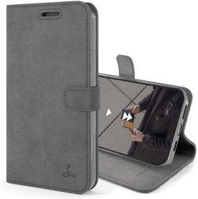 img 4 attached to 🐍 Snakehive Vintage Wallet for Apple iPhone 12 - Genuine Leather Wallet Phone Case with Viewing Stand, 3 Card Holder, Flip Folio Cover & Card Slot - Grey