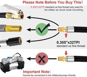 img 3 attached to 🔒 LUMITECO 20-дюймовый адаптер для накачки шин со встроенным шлангом: нарезной винтовой замок, патрон, соединение с фиксацией, наконечник с замком и вентиль Шредера (тонкая резьба)