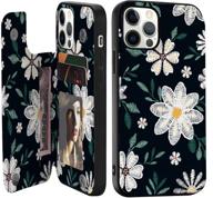 crosspace premium leather iphone 13 case, flowers card holder wallet case for women 🌺 and girls - durable flip case with unique copyright floral design - black lace flower logo