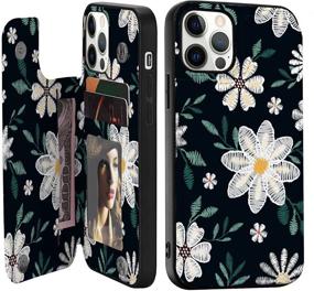 img 4 attached to Crosspace Premium Leather iPhone 13 Case, Flowers Card Holder Wallet Case for Women 🌺 and Girls - Durable Flip Case with Unique Copyright Floral Design - Black Lace Flower