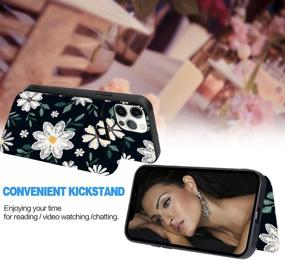 img 2 attached to Crosspace Premium Leather iPhone 13 Case, Flowers Card Holder Wallet Case for Women 🌺 and Girls - Durable Flip Case with Unique Copyright Floral Design - Black Lace Flower