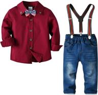 little boys formal clothes toddler gentleman long sleeve red suspenders jeans pants set logo