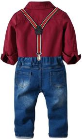 img 2 attached to Little Boys Formal Clothes Toddler Gentleman Long Sleeve Red Suspenders Jeans Pants Set