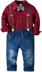 img 3 attached to Little Boys Formal Clothes Toddler Gentleman Long Sleeve Red Suspenders Jeans Pants Set