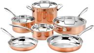 🍳 набор посуды cuisinart tri-ply copper 10 предметов: 1 квартальная кастрюля с крышкой, 2,5 квартальная кастрюля с крышкой, 4-квартальная кастрюля для тушения с крышкой и дополнительной ручкой, сковородки диаметром 8" и 10", кастрюля объемом 8 квартов, 10 предметов, медь. логотип