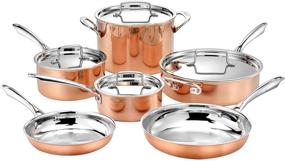 img 1 attached to 🍳 Набор посуды Cuisinart Tri-Ply Copper 10 предметов: 1 квартальная кастрюля с крышкой, 2,5 квартальная кастрюля с крышкой, 4-квартальная кастрюля для тушения с крышкой и дополнительной ручкой, сковородки диаметром 8" и 10", кастрюля объемом 8 квартов, 10 предметов, медь.