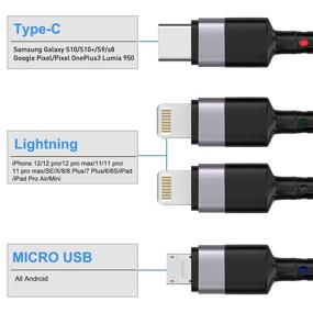 img 3 attached to Универсальный 3М/10 Футов 4 в 1 USB Кабель для Зарядки для iPhone, Android, Samsung - Нейлоновый Оплетенный Зарядное Устройство для Телефона с Разъемами Lightning2, Type C, Micro USB