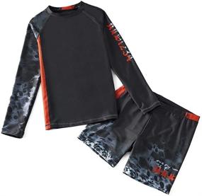 img 4 attached to 🏊 High-Performance Boys Swimsuit Sets: Rash Guard Long Sleeve Swimwear for Boys - Sizes 5-14 Years