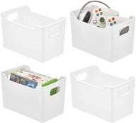 📦 efficient and versatile mdesign deep plastic storage organizer bin for games and comics - ideal for cabinets, cupboards, playrooms, shelves, or closets - holds video games, tablets, dvds, or controllers - 4 pack, white logo