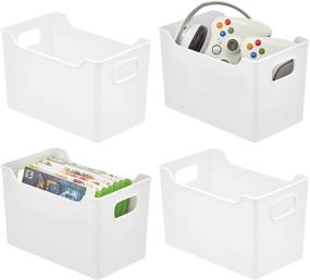 img 4 attached to 📦 Efficient and Versatile mDesign Deep Plastic Storage Organizer Bin for Games and Comics - Ideal for Cabinets, Cupboards, Playrooms, Shelves, or Closets - Holds Video Games, Tablets, DVDs, or Controllers - 4 Pack, White