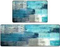 🖼️ turquoise grey abstract art kitchen area rug set - gesmatic non-slip farmhouse kitchen rugs and mats for bath rugs logo