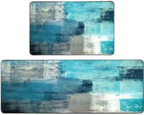 img 3 attached to 🖼️ Turquoise Grey Abstract Art Kitchen Area Rug Set - Gesmatic Non-Slip Farmhouse Kitchen Rugs and Mats for Bath Rugs