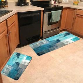 img 1 attached to 🖼️ Turquoise Grey Abstract Art Kitchen Area Rug Set - Gesmatic Non-Slip Farmhouse Kitchen Rugs and Mats for Bath Rugs