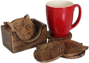 img 4 attached to 🦉 Nirvana Class Owl Shape Wooden Coaster Set of 6 with Holder - Ideal for Drink Bar Coaster, Tea, Coffee, Mug, Tabletop, Barware, Handmade Dining, and Home Decor