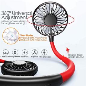 img 2 attached to GIVERARE Hands-Free Neck Fan - Portable Hanging Necklace Sports LED Fan, USB Rechargeable Personal Fan, Headphone Design, 3-6 Working Hours, 3 Speeds - Ideal for Travel, Camping, Sports, Traveling, Reading - Black