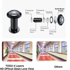 img 3 attached to 🚪 TOGU TG3016YG-BC UL Listed Solid Brass HD Glass Lens 220-degree Door Viewer Peephole with Heavy Duty Privacy Cover for 1-3/8&#34; to 2-1/6&#34; Doors, in Sleek Matt Black Finish