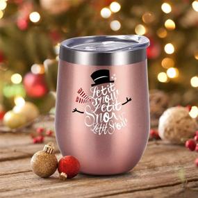 img 1 attached to ❄️ Snowman Christmas Wine Tumbler - 12 Oz Stainless Steel - Perfect Gift for Xmas, Weddings, and Parties - Rose Gold